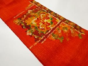 手織り真綿紬唐草に抽象花模様織出し名古屋帯